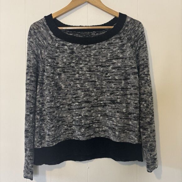 Eileen Fisher Small Linen/Cotton Sweater Black/White Minimalist Neutral Top Soft - Picture 2 of 8